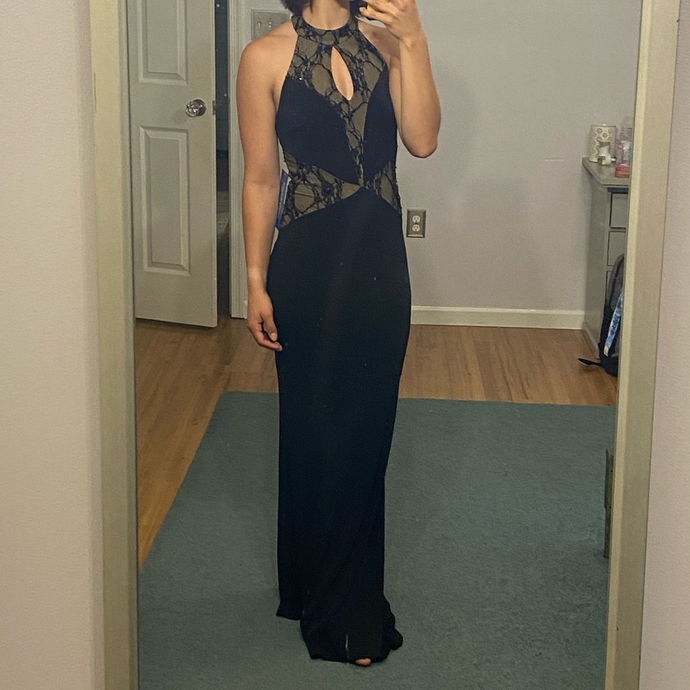 Black and nude lace evening gown